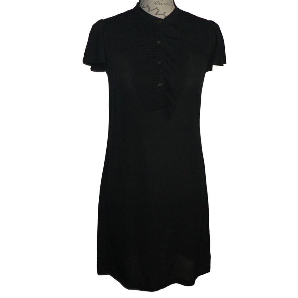 Black Halo Silk Women's Button Pleated Placket Short Sleeve Dress Black XSmall